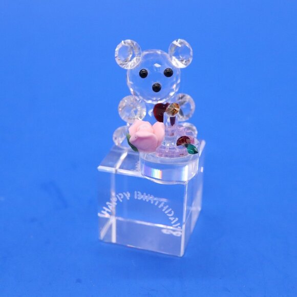 Miniature 1.75" tall Crystal Teddy Bear with Birthday Cake "Happy Birthday" - Picture 1 of 11